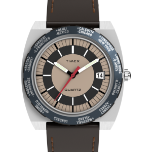 Q Timex 1972 World Time 39mm Leather Strap Watch