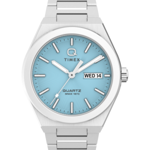 Q Timex  Continental Day and Date 39mm Stainless Steel Bracelet Watch