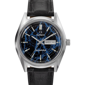 Q Timex Blue Vega 38mm Leather Strap Watch